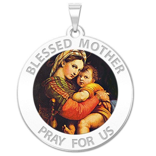 "Blessed Mother" Virgin Mary Round Religious Medal  "Color EXCLUSIVE"