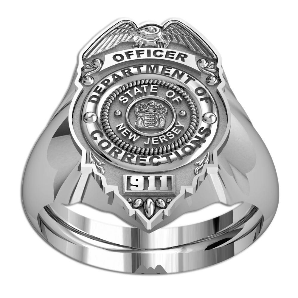 Personalized New Jersey Corrections Officer Badge Ring with Number & Department