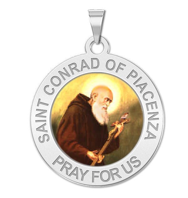 Saint Conrad of Piacenza Round Religious Medal Color