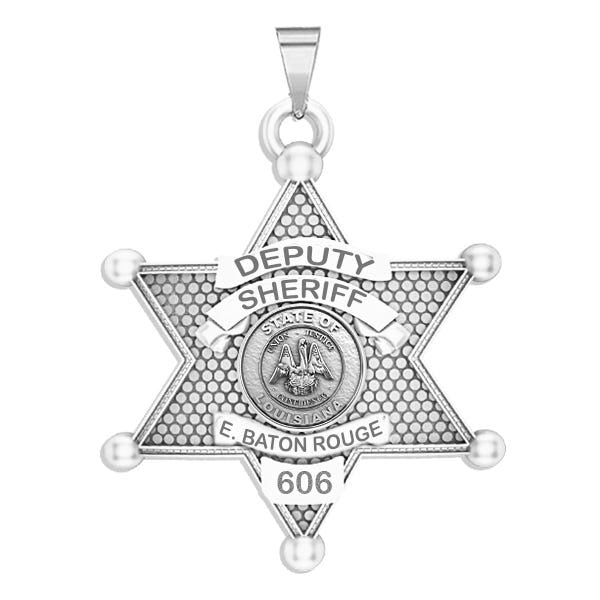 Personalized 6-Point Star Louisiana Sheriff Badge with Rank, Number & Dept.