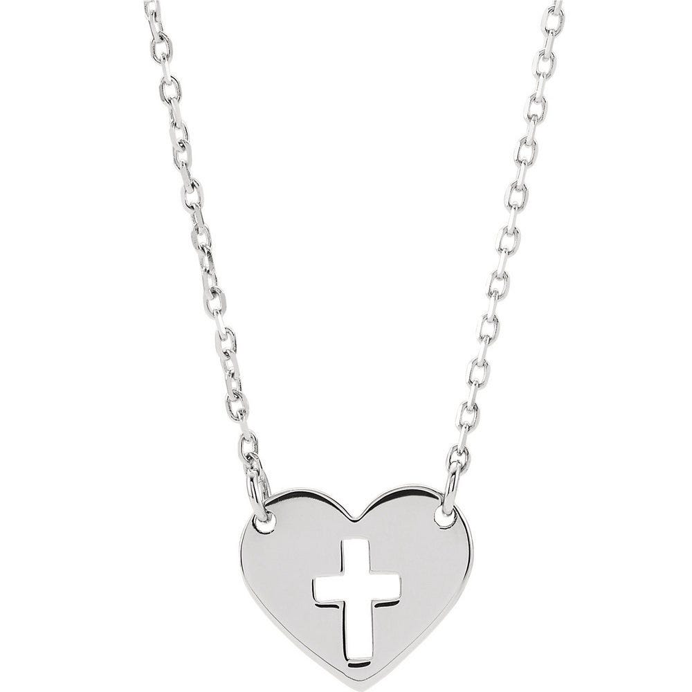 Pierced Cross Heart Necklace w/ 18 Inch Chain