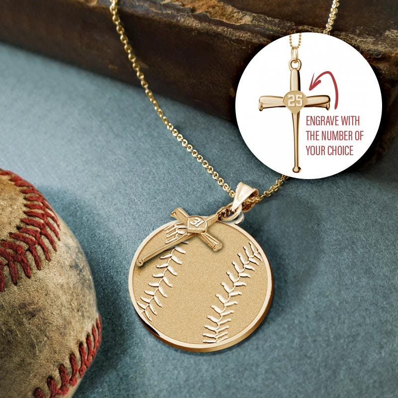 Custom Round Baseball Pendant w/ Bat Cross Charm