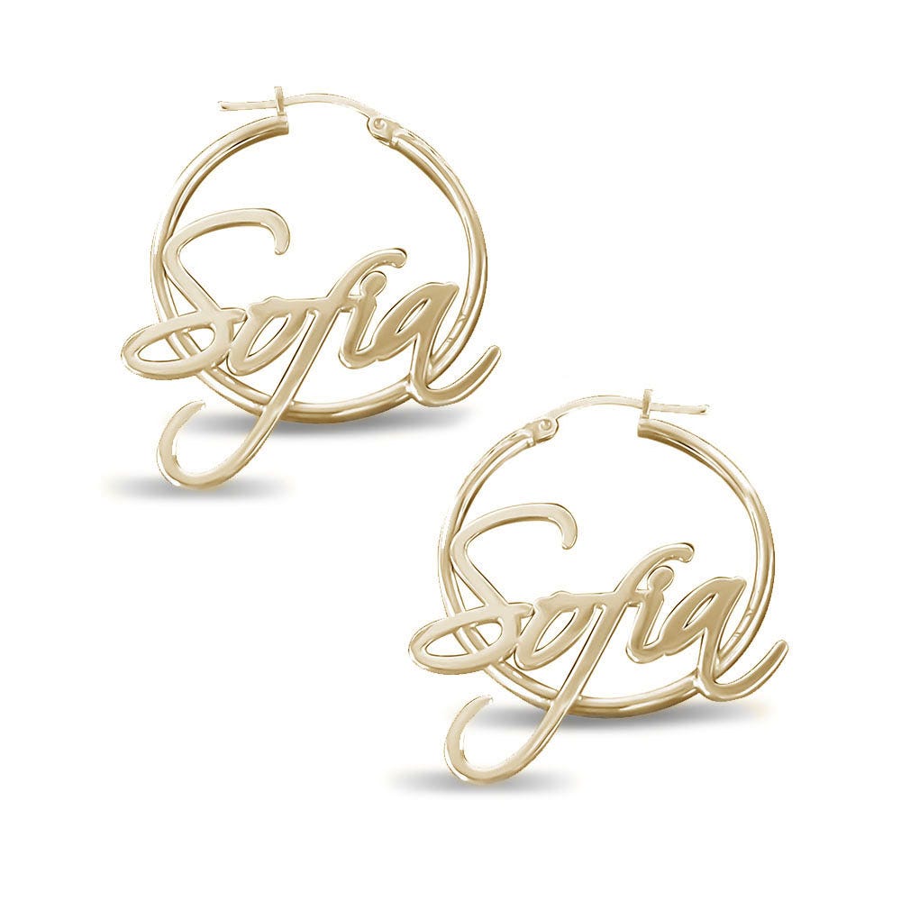Pair Of Script Hoop Name Earrings