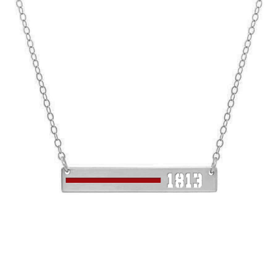 Personalized Horizontal Thin Red Line Firefighter Necklace w/ 18" Chain