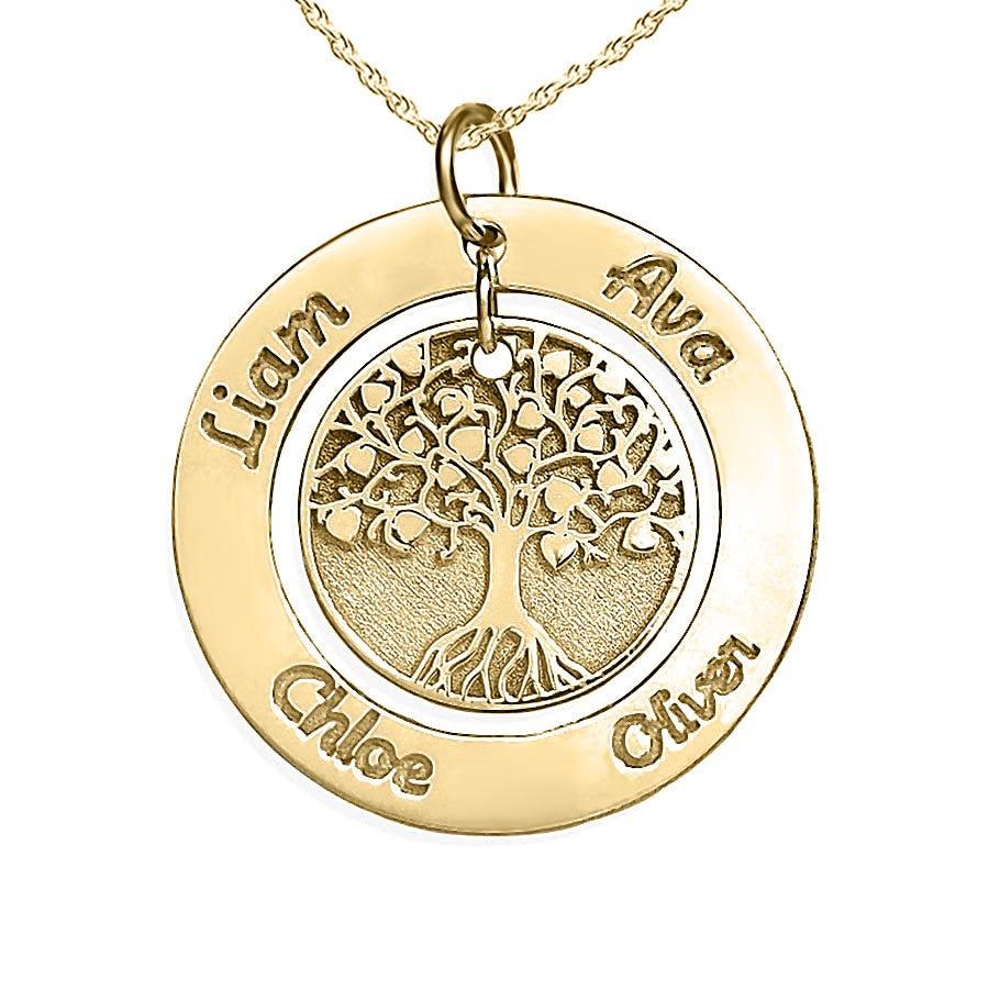 Personalized Round Family Tree Dangle Round Pendant With Names