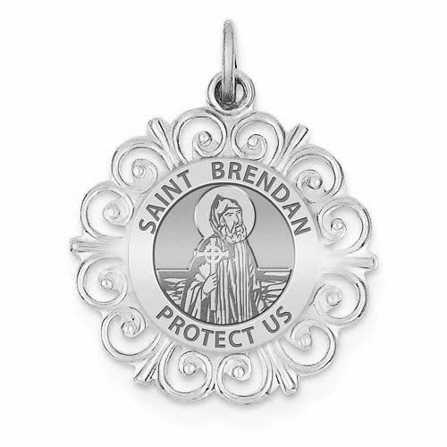 Saint Brendan Round Filigree Religious Medal  "EXCLUSIVE"