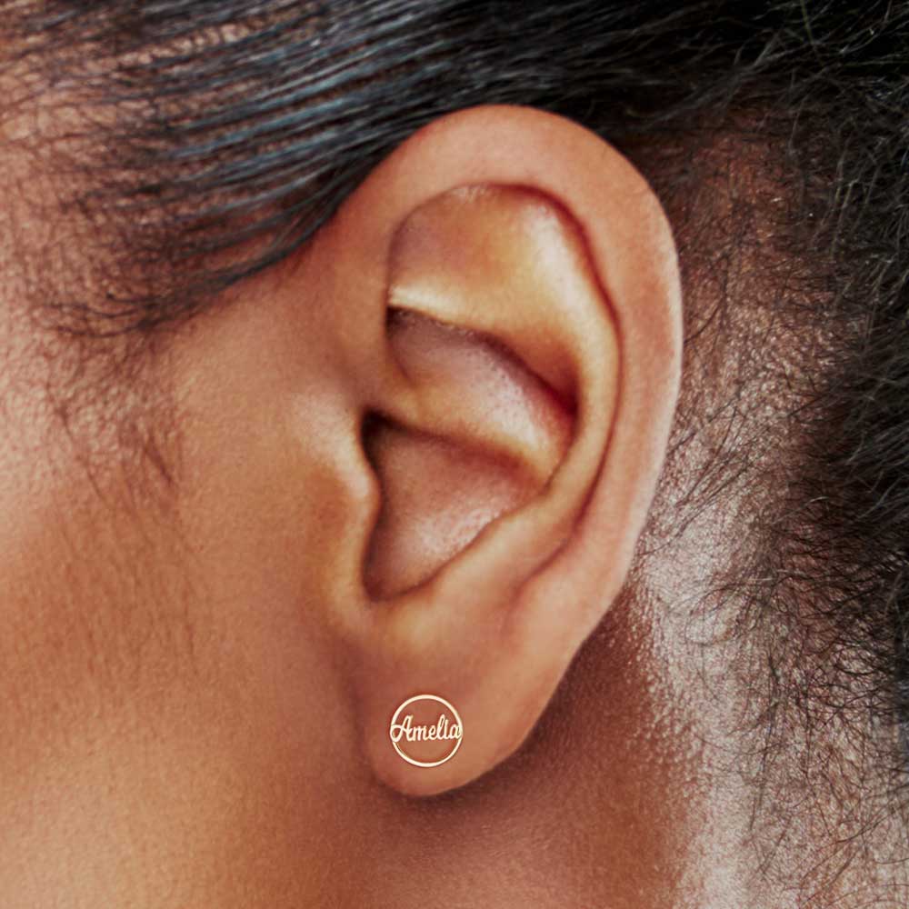 Circle Name Script Earrings