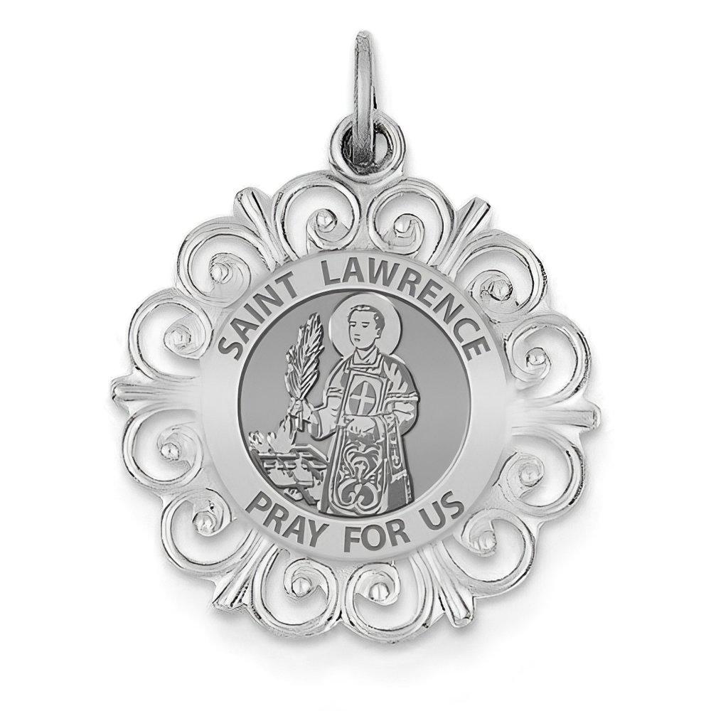 Saint Lawrence of Rome Round Filigree Religious Medal
