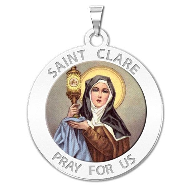 Saint Clare of Assisi Round Religious Medal - "Color EXCLUSIVE"