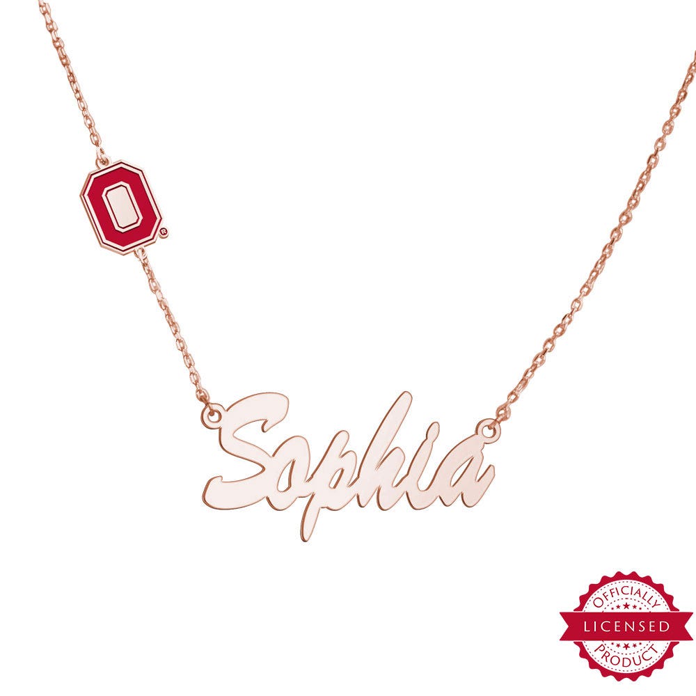 Ohio State University Name Necklace with Color enamel O Logo Charm