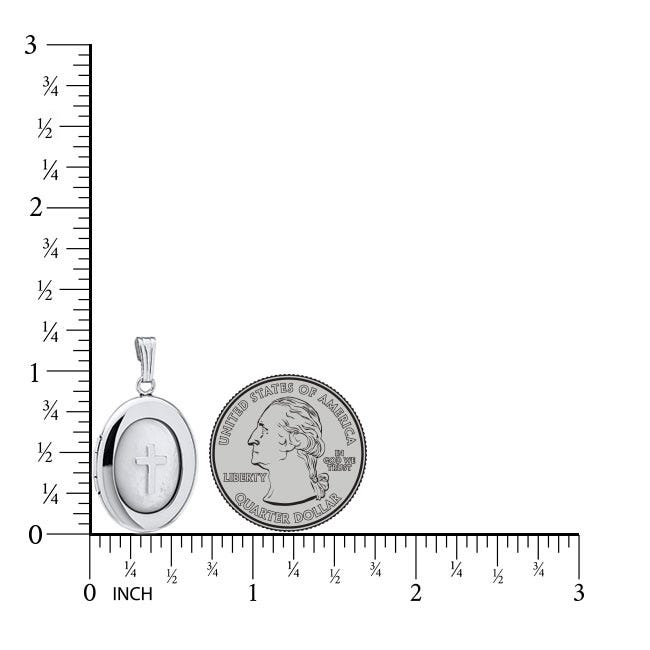 Silver Mother of Pearl Cross Oval Photo Locket