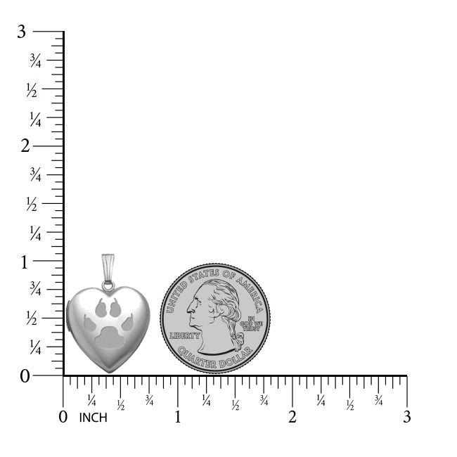 Silver Cat's Paw Print Heart Photo Locket