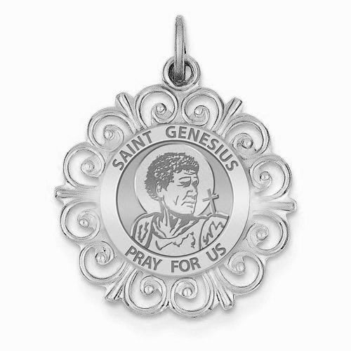 Saint Genesius Round Filigree Religious Medal  "EXCLUSIVE"