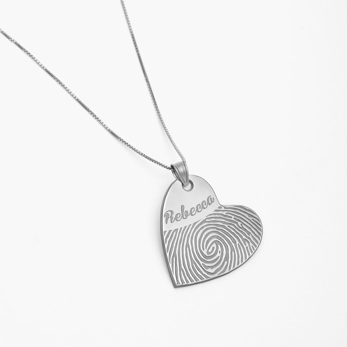 Custom Fingerprint Dangle Heart Charm or Pendant with Reverse Photo Option