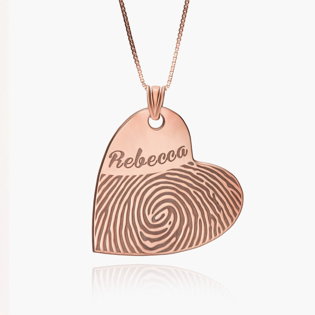 Custom Fingerprint Dangle Heart Charm or Pendant with Reverse Photo Option