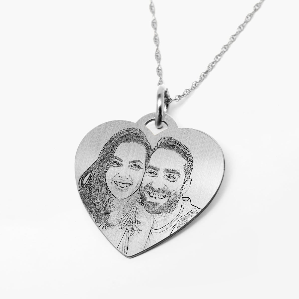 Antiqued Laser Carved Sterling Silver Photo Heart Pendant with 18" Necklace Included