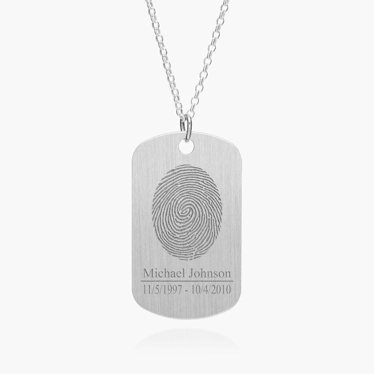 Stainless Steel Custom Fingerprint Dog Tag Pendant
