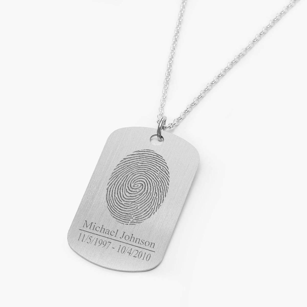 Stainless Steel Custom Fingerprint Dog Tag Pendant