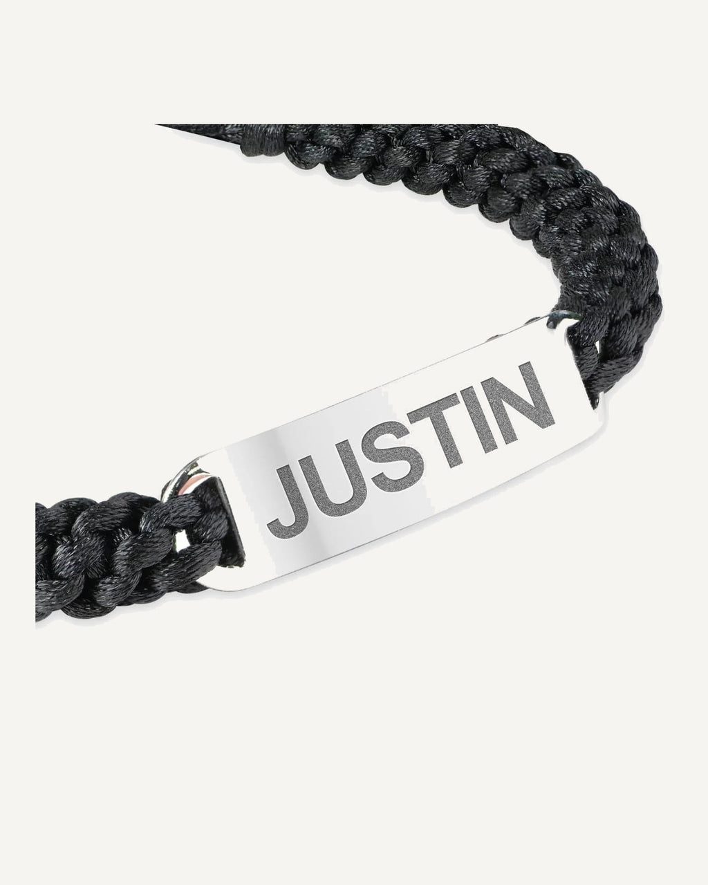 Custom Engraved Stainless Steel Black Leather ID Bracelet