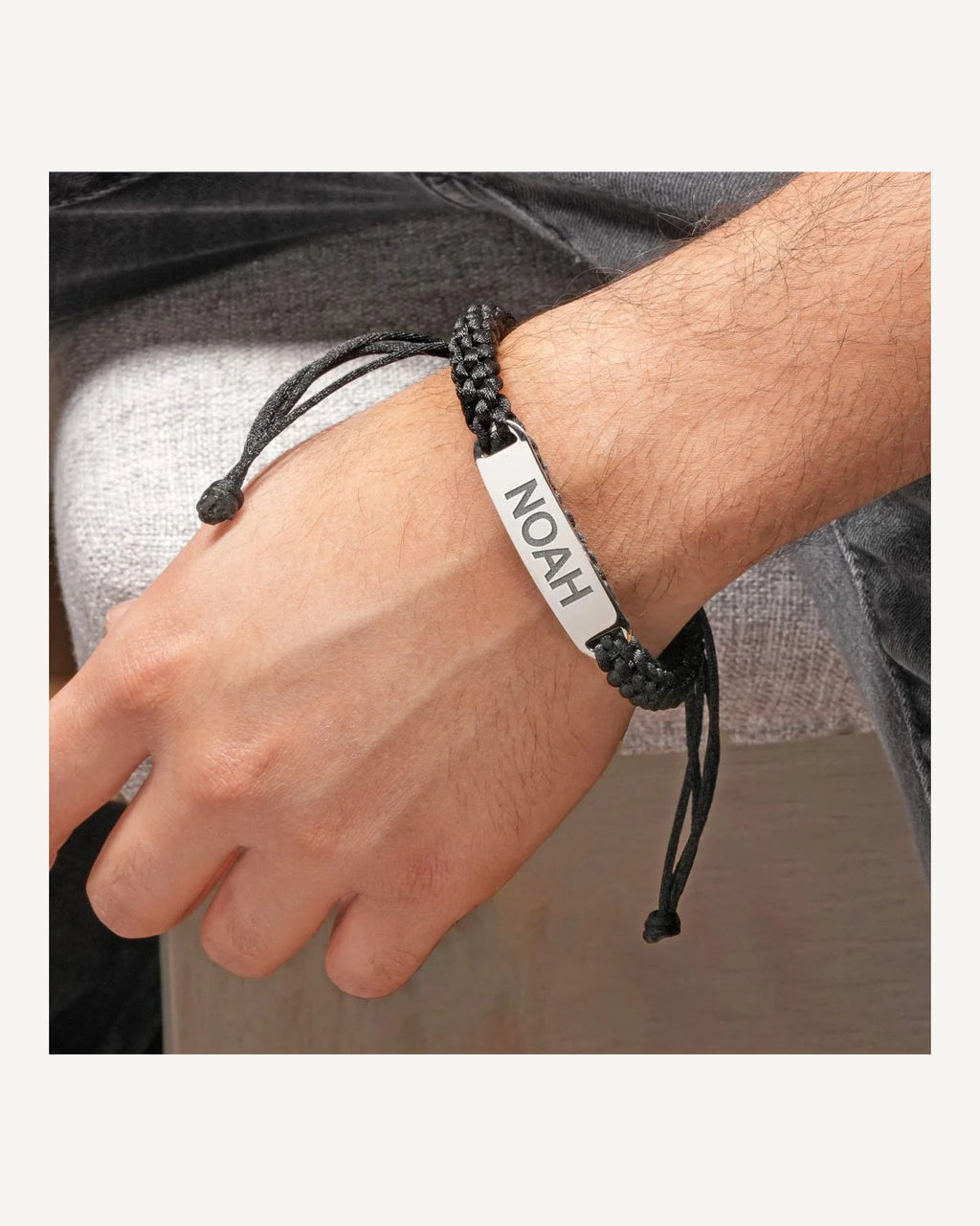 Custom Engraved Stainless Steel Black Leather ID Bracelet