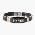 Engraved Black Stainless Steel ID Bracelet with Black Rubber Stitched Band