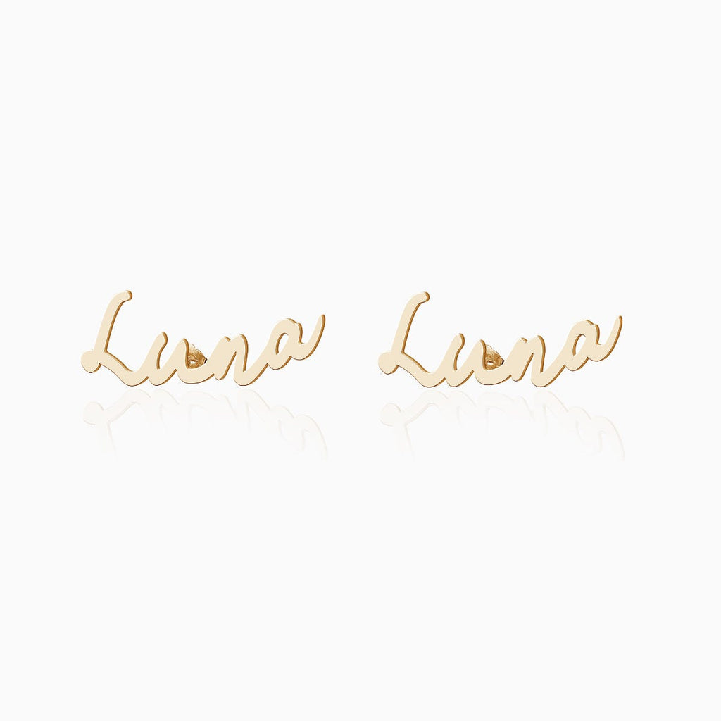 Pair Of Minimalist Script Name Earrings
