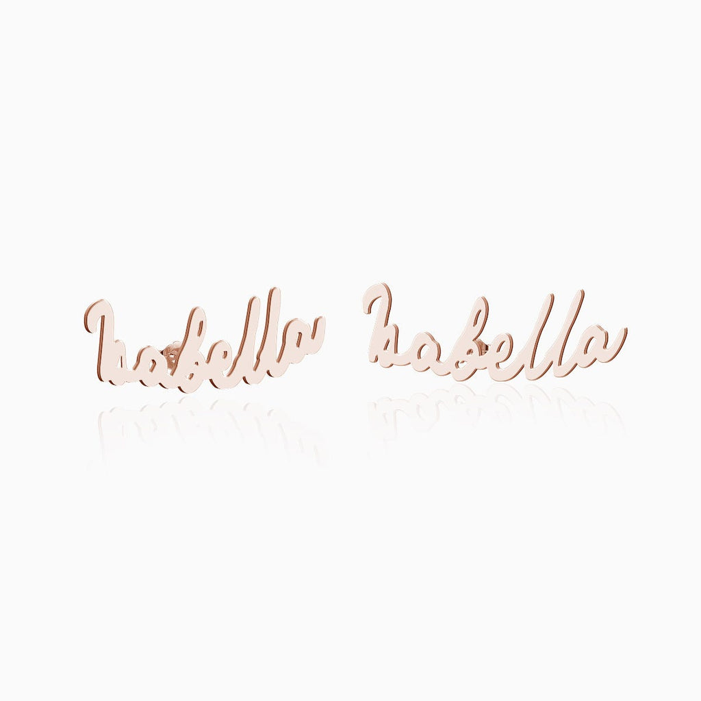 Pair Of Minimalist Script Name Earrings