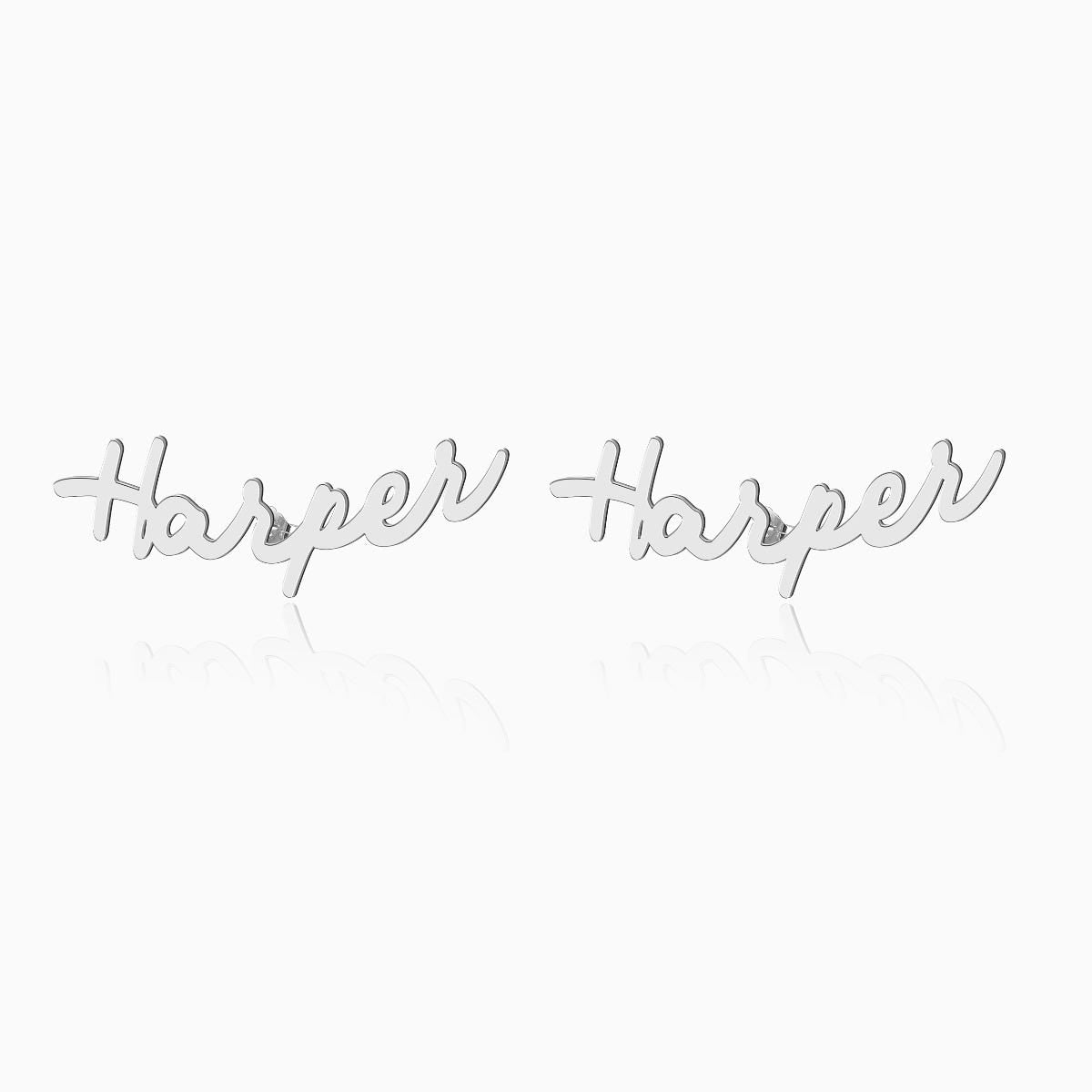 Pair Of Minimalist Script Name Earrings