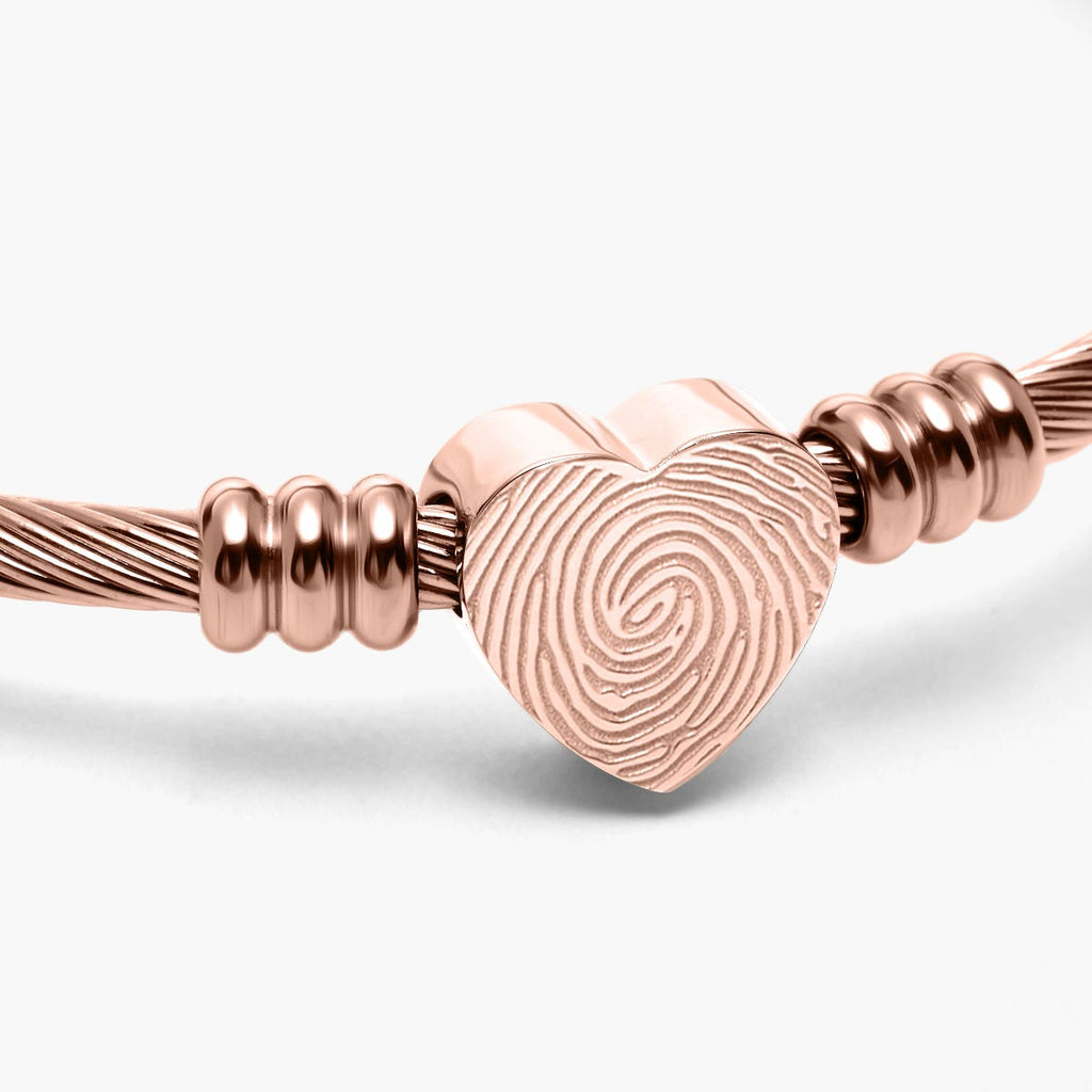 Custom Fingerprint Heart Bangle Bracelet