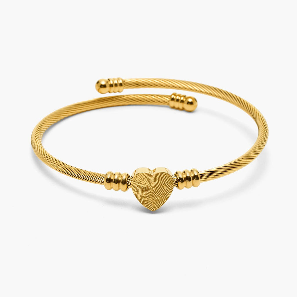 Custom Fingerprint Heart Bangle Bracelet