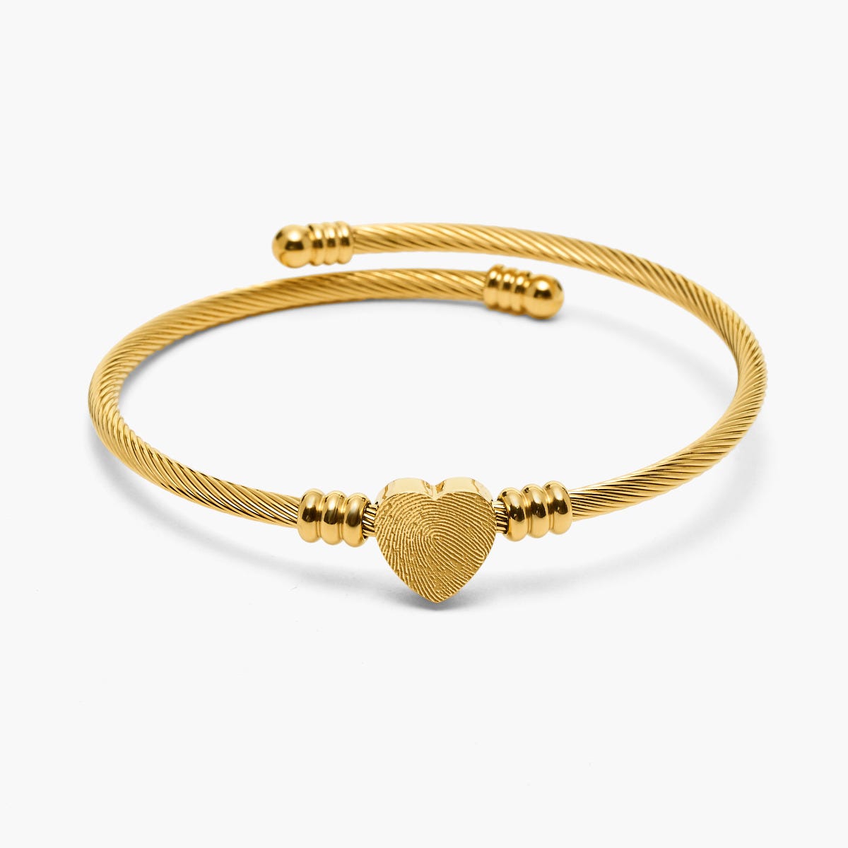 Custom Fingerprint Heart Bangle Bracelet
