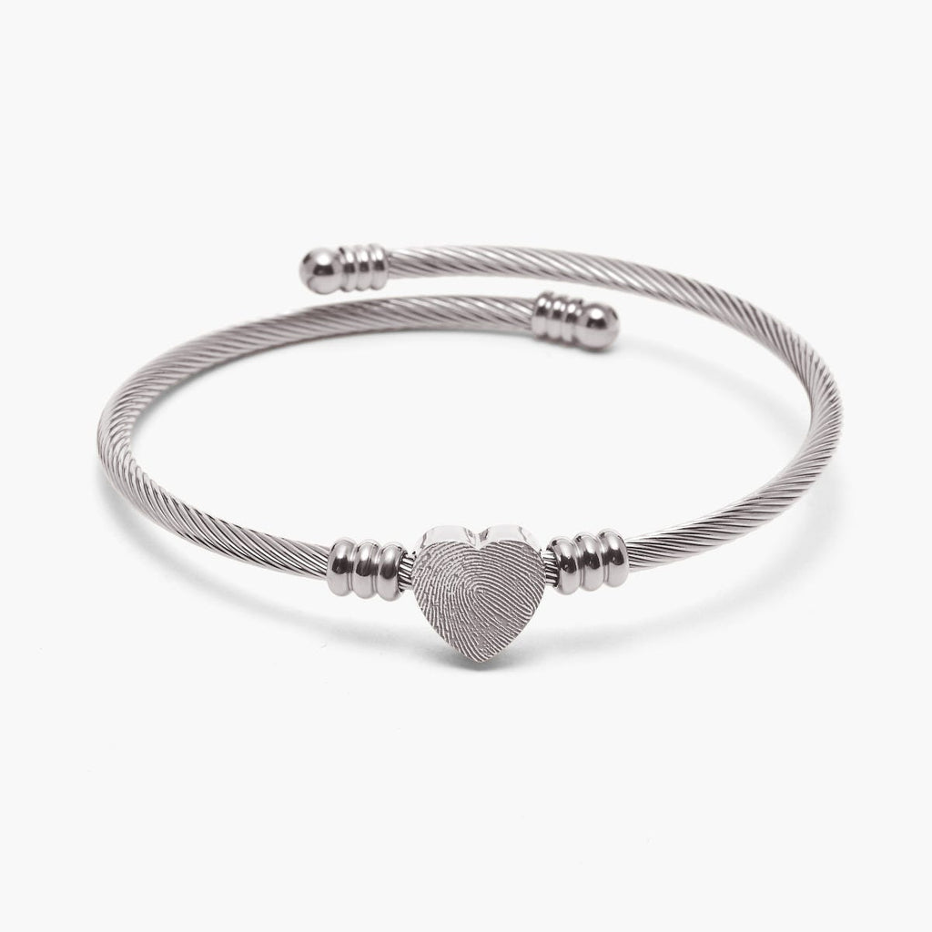 Custom Fingerprint Heart Bangle Bracelet