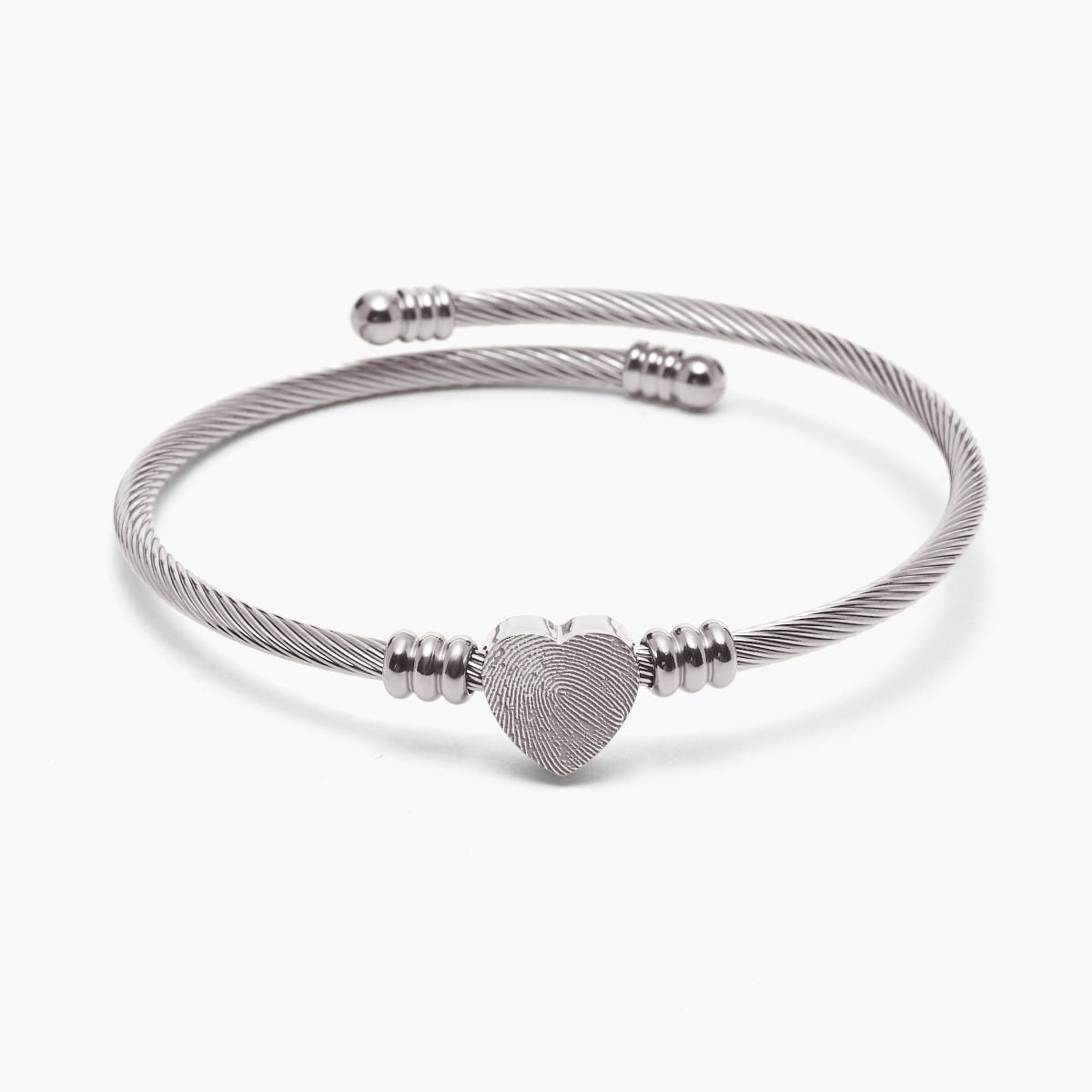 Custom Fingerprint Heart Bangle Bracelet