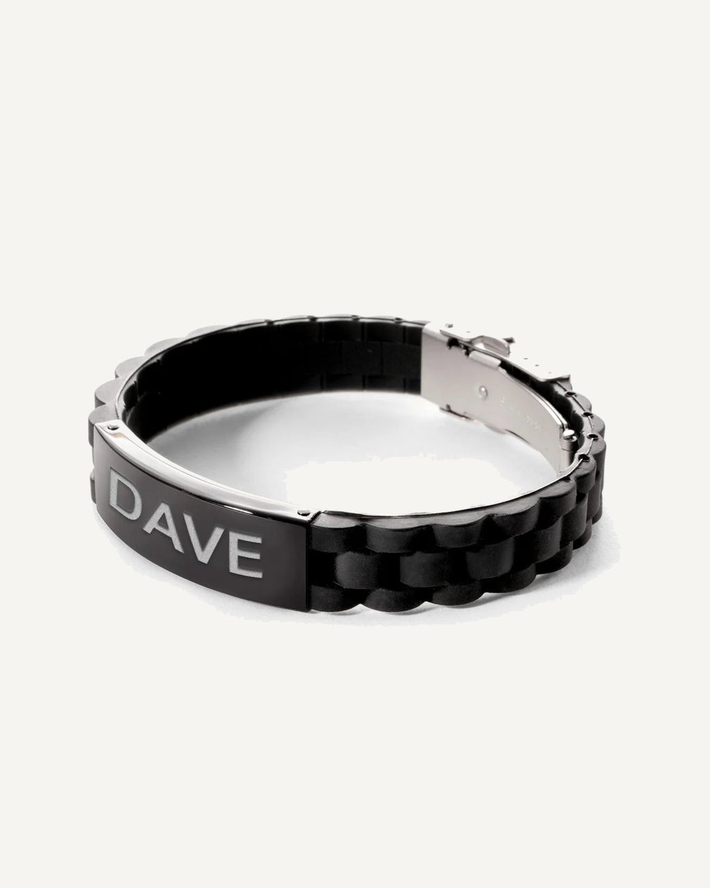 Engraved Black Stainless Steel ID Bracelet with Black Rubber Band