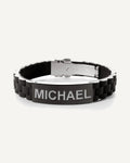 Engraved Black Stainless Steel ID Bracelet with Black Rubber Band