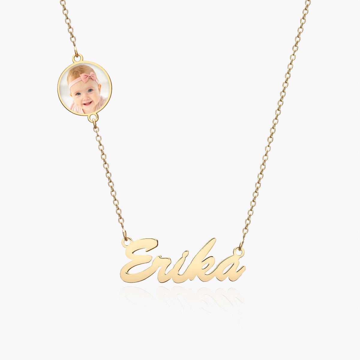 Personalized Name Necklace with Round Photo Charm