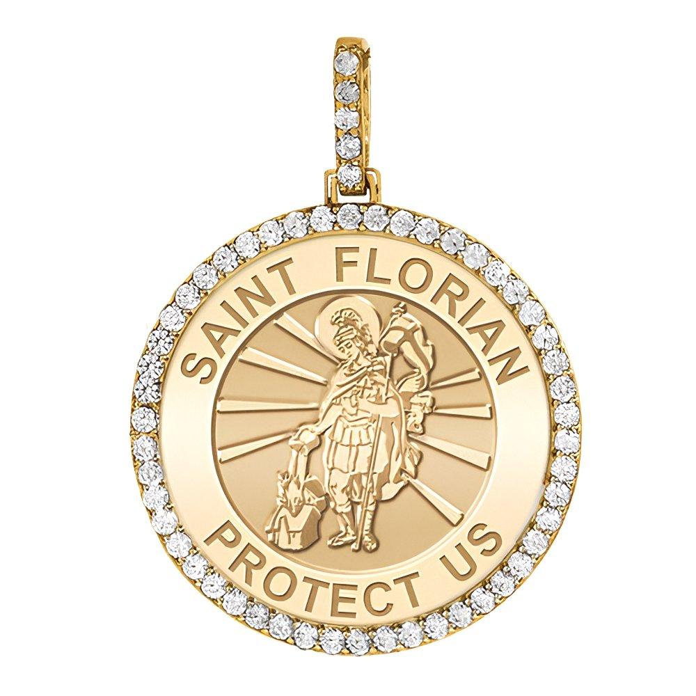 Large Saint Florian Diamond Round Religious Medal