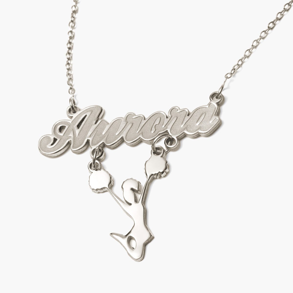Script Name Necklace with Cheerleader Charm