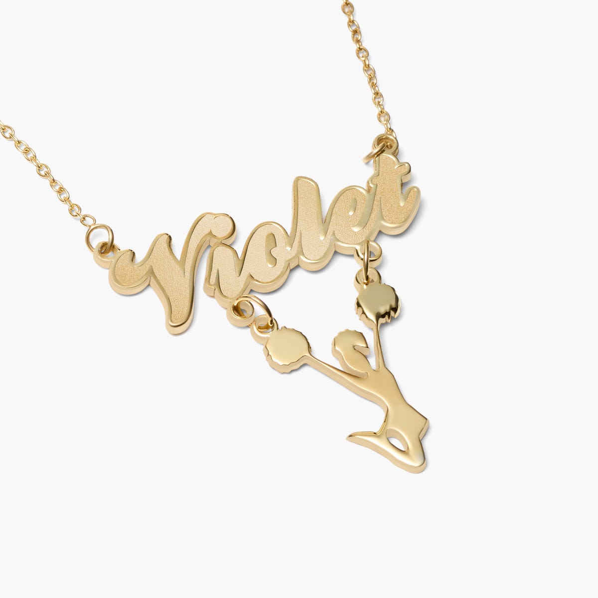 Script Name Necklace with Cheerleader Charm