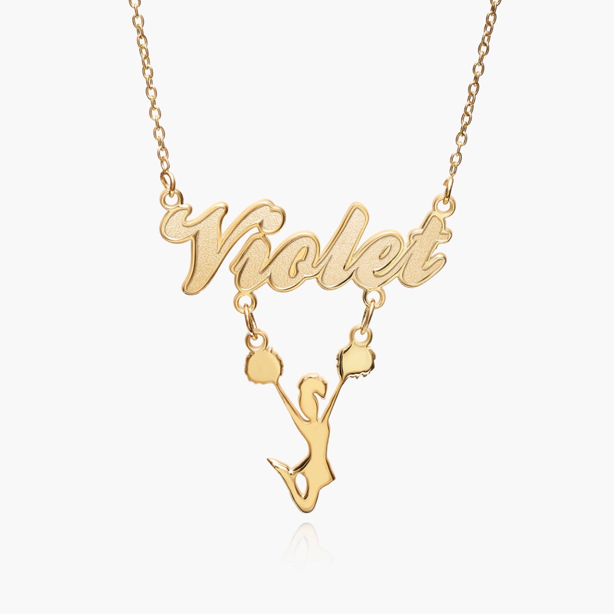 Script Name Necklace with Cheerleader Charm