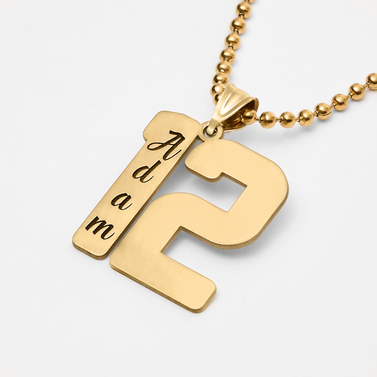 Personalized Number Pendant with Black Enamel Name