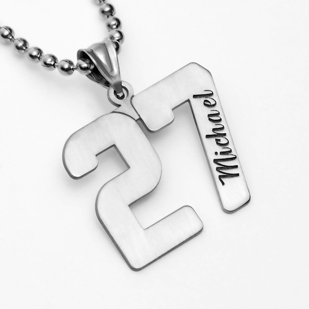Personalized Number Pendant with Black Enamel Name