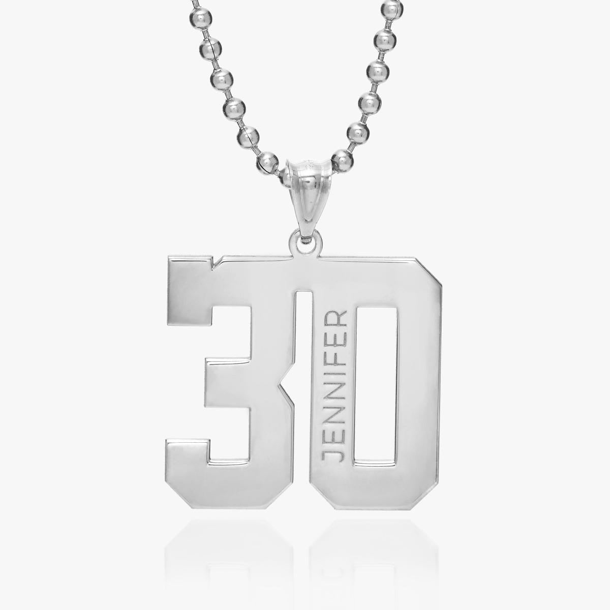 Personalized Number Pendant with Black Enamel Name
