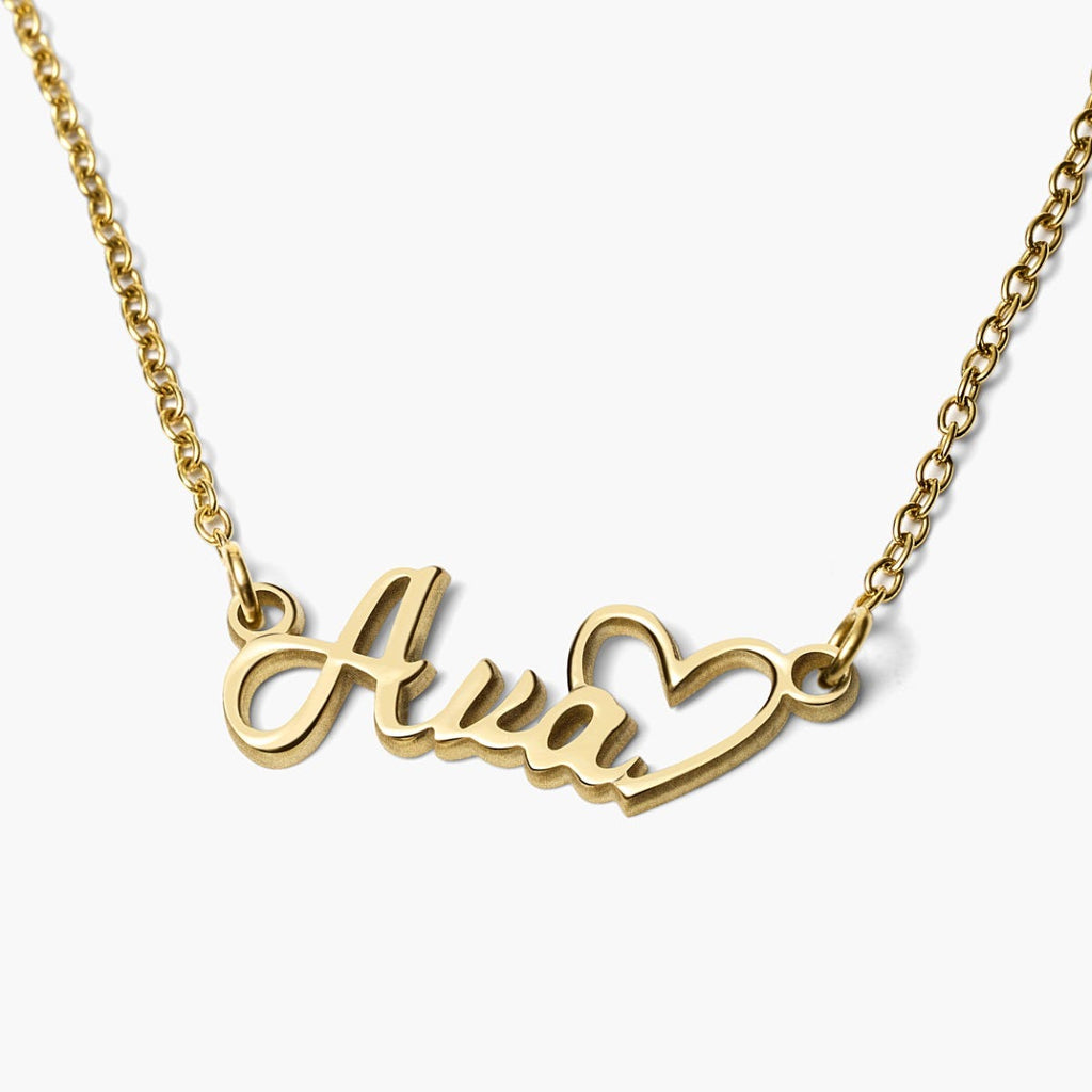 Personalized Script Name Necklace with Open Heart - Chain Included