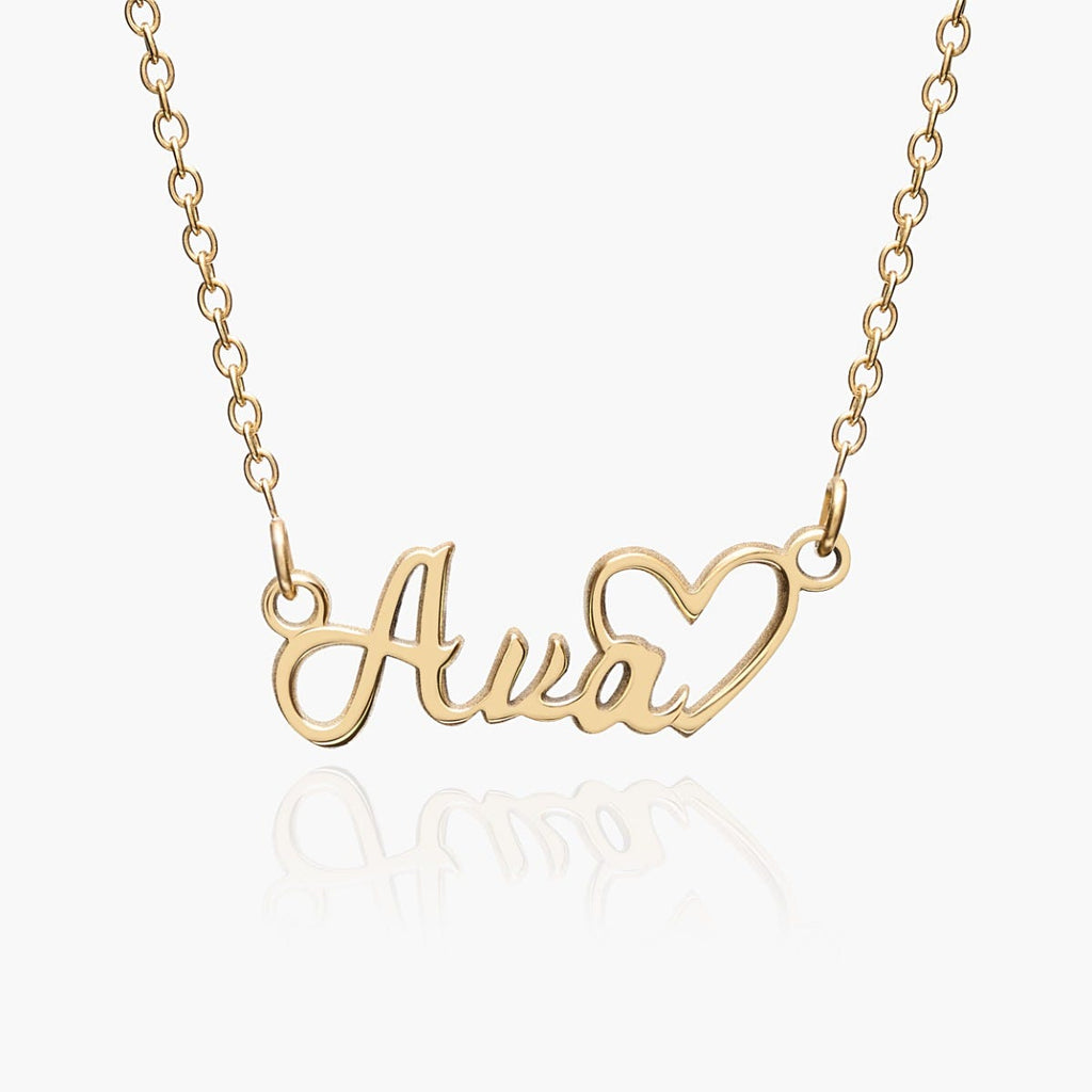 Personalized Script Name Necklace with Open Heart - Chain Included