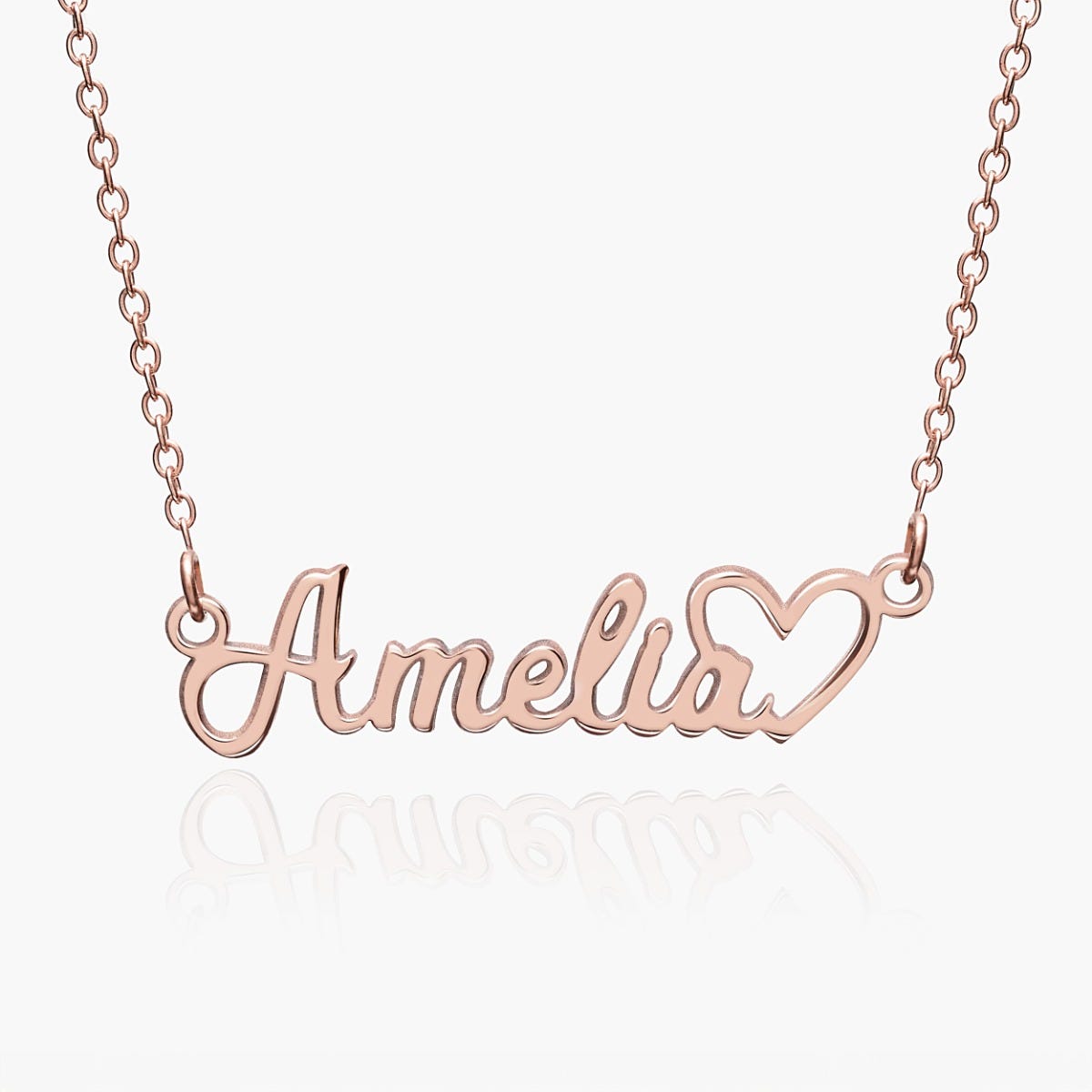 Personalized Script Name Necklace with Open Heart - Chain Included