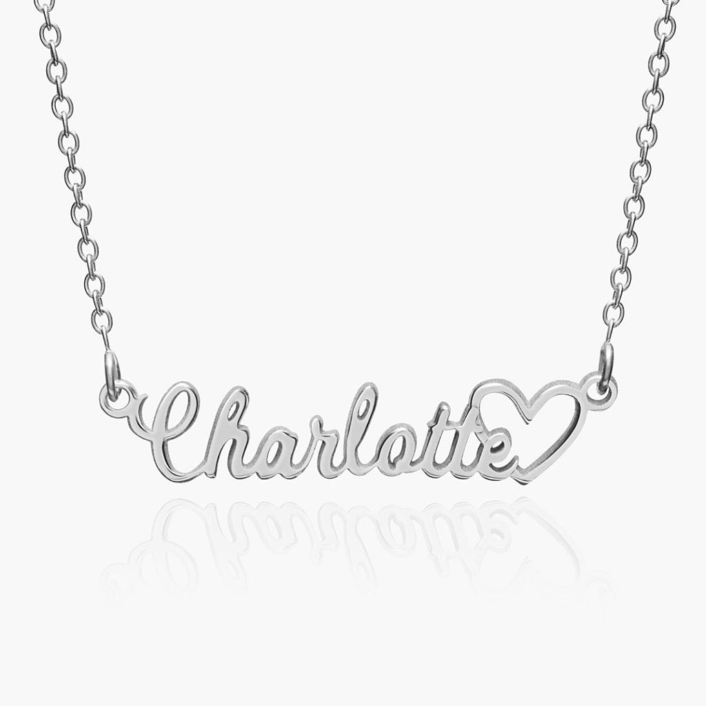 Personalized Script Name Necklace with Open Heart - Chain Included