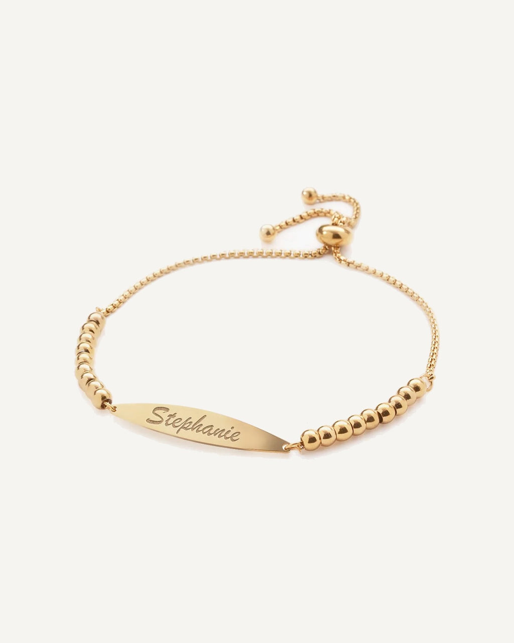 Custom Engraved Stainless Steel Women's Figaro Link ID Bracelet with Ball Charms