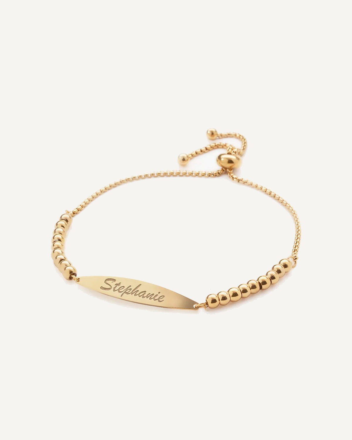 Custom Engraved Stainless Steel Women's Figaro Link ID Bracelet with Ball Charms