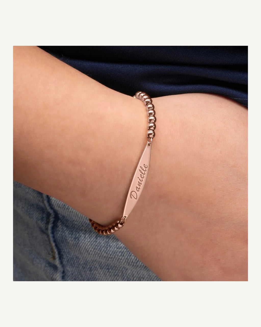 Custom Engraved Stainless Steel Women's Figaro Link ID Bracelet with Ball Charms